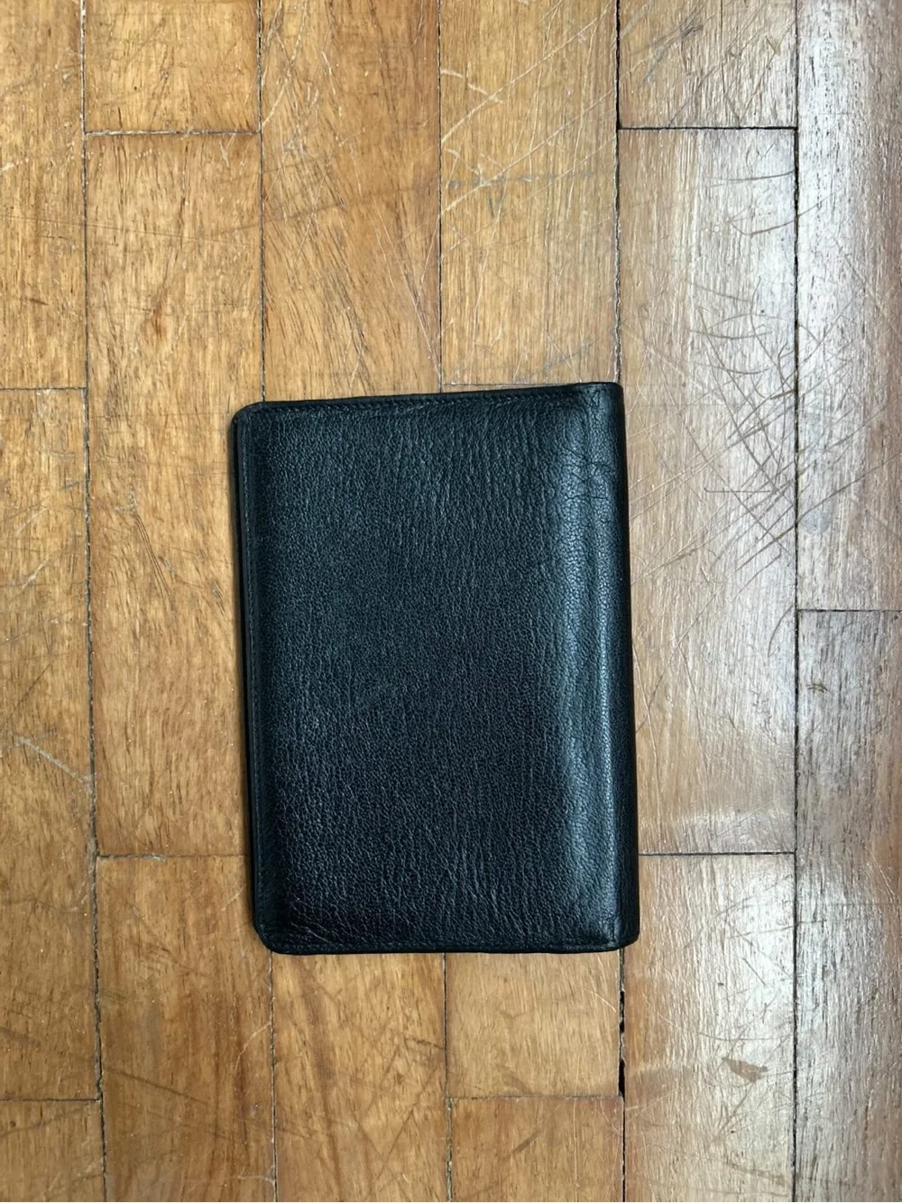 CHANEL Black Leather Card & Key Holder with Gold CC Emblem